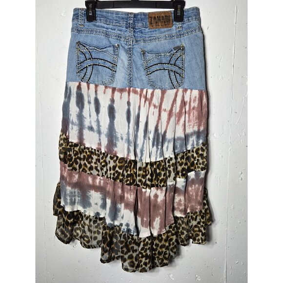Zanadi Juniors Denim Mixed Media Midi Skirt Size 9 Gypsy Y2K Asymmetric Fairy - Picture 3 of 11